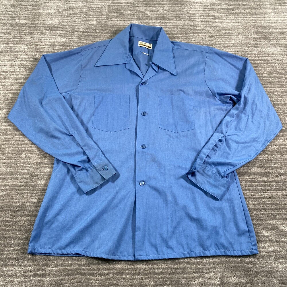 Vintage Arrow Weekenders Shirt Mens Medium Blue Non Iron Long Sleeve 70s